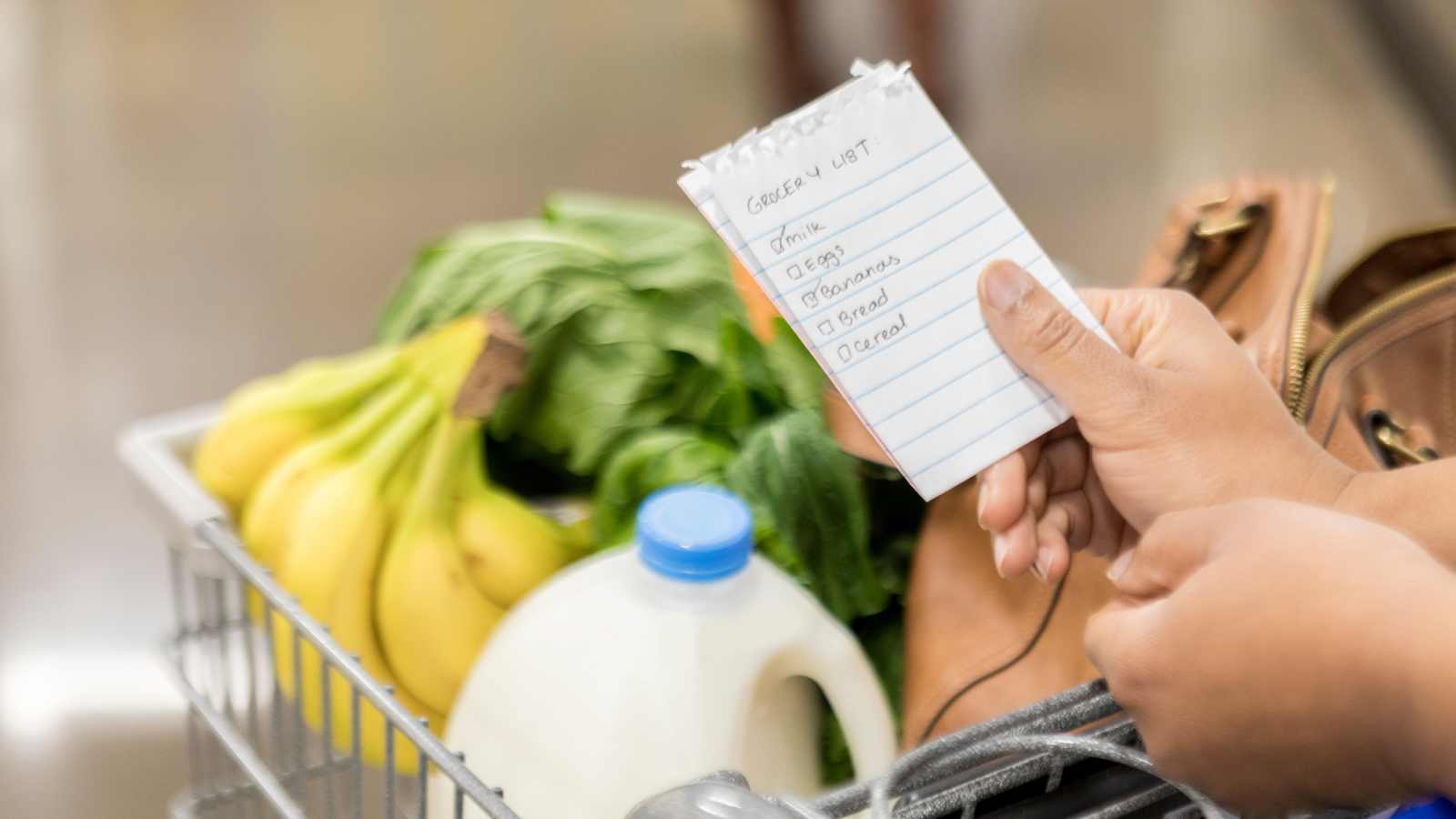 someone holding a grocery list