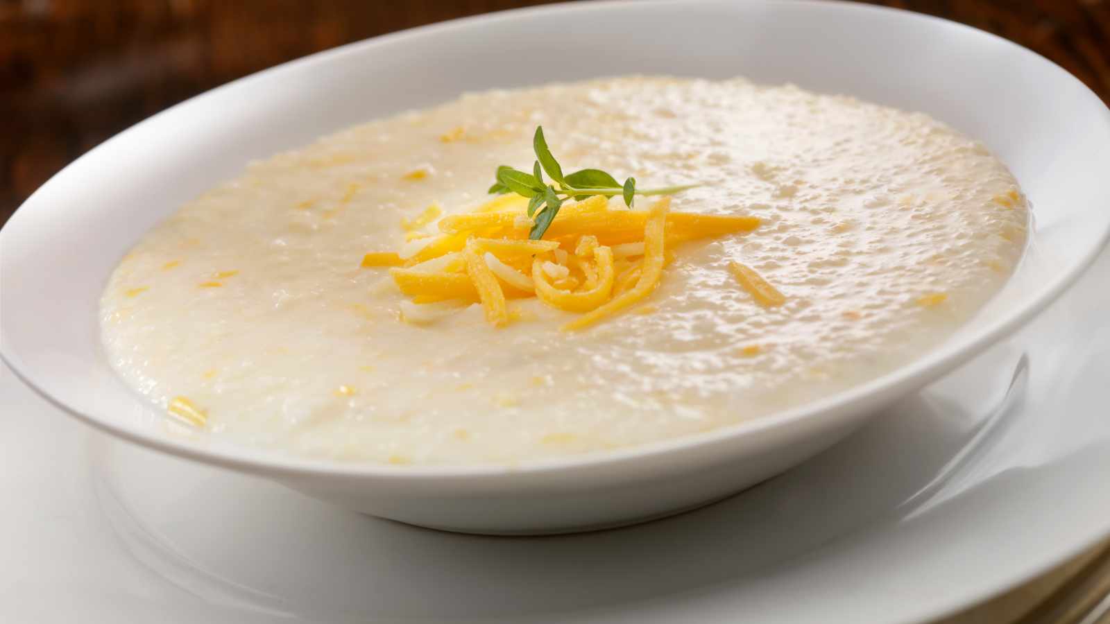Creamy cheese grits in a plate