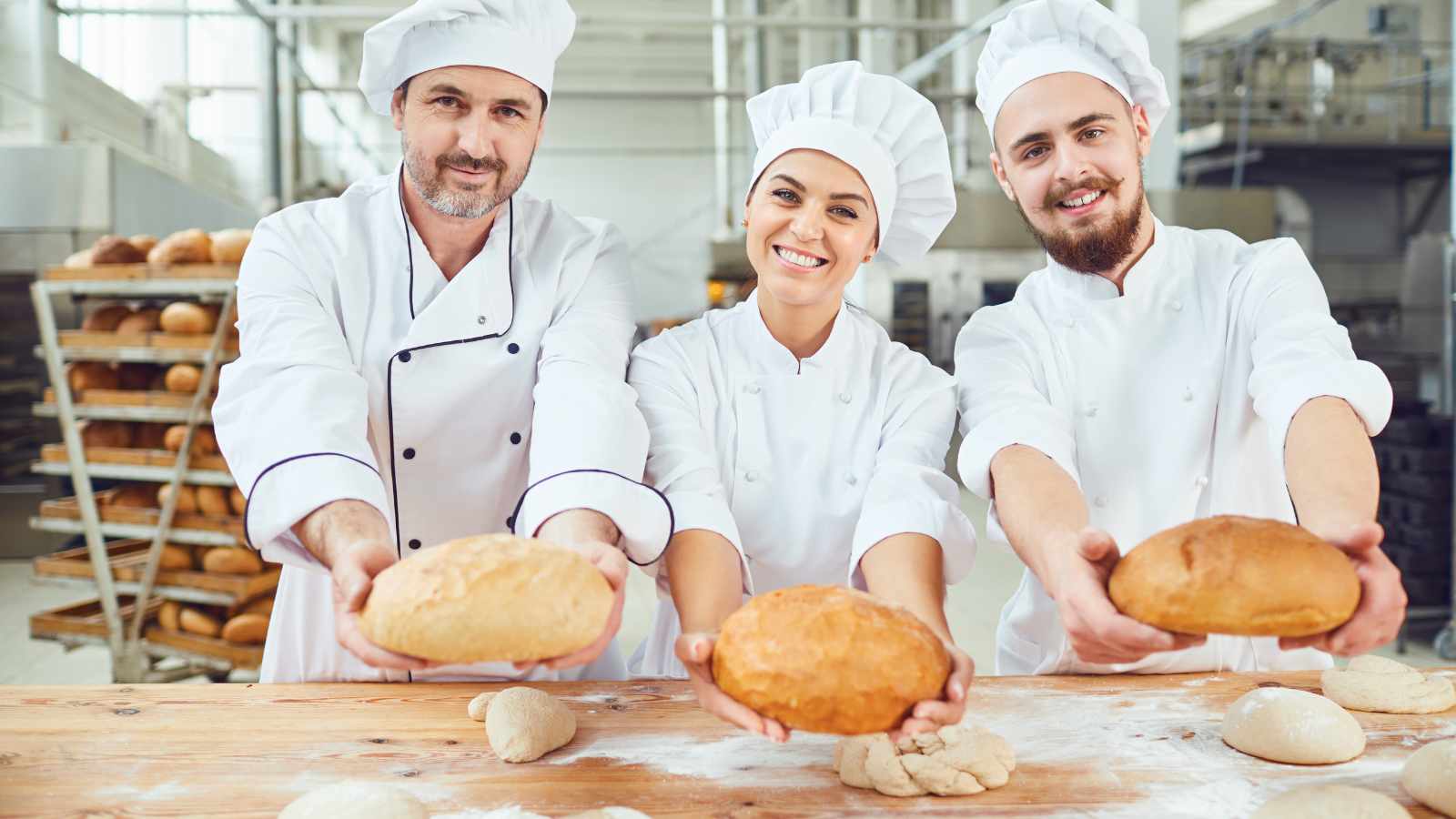 Bakers holding bread