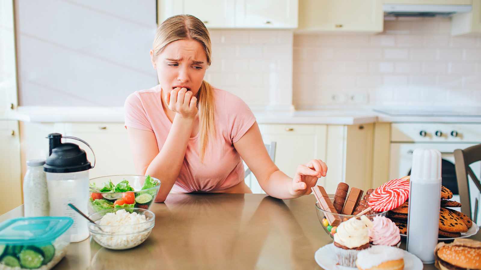 lady tempted by food