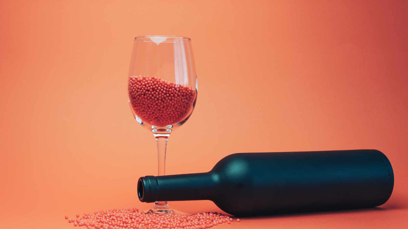 wine glass with synthetic balls