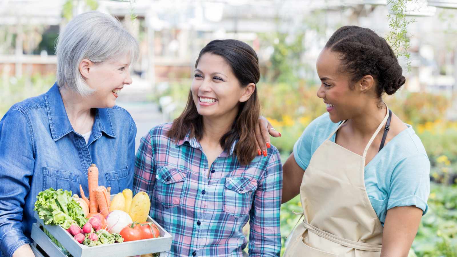 A woman making friends with the farmer