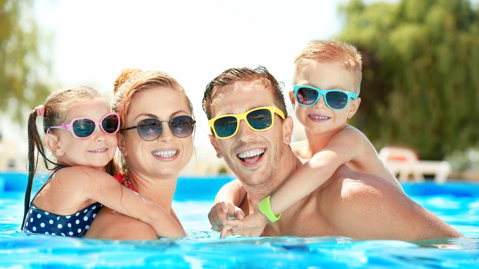 family in a pool
