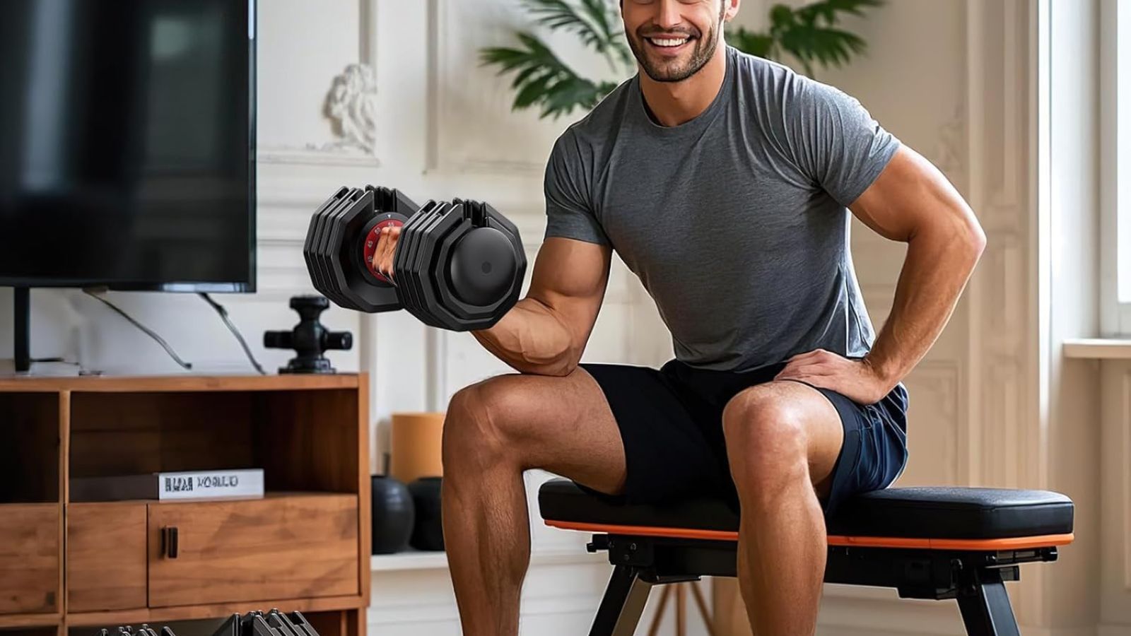 man lifting dumbbell